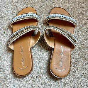 Tan Sandals with Rhinestone Embellishments